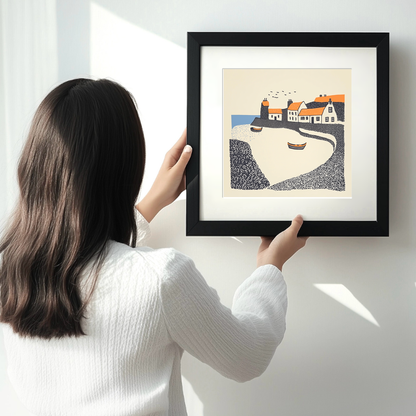 Dunbar Harbour, East Lothian Linoprint-Style Art (295-1)