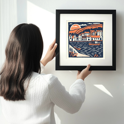 St Ives Harbour, Cornwall Linoprint-Style Art (156-1)