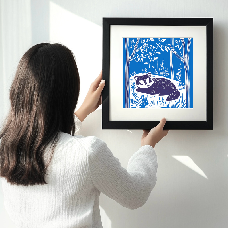 Cute Red Panda Linoprint-Style Art (932-1)