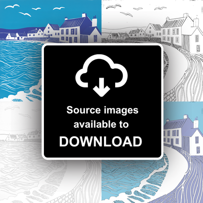 West Bay, Dorset Linoprint-Style Art (1115-1)