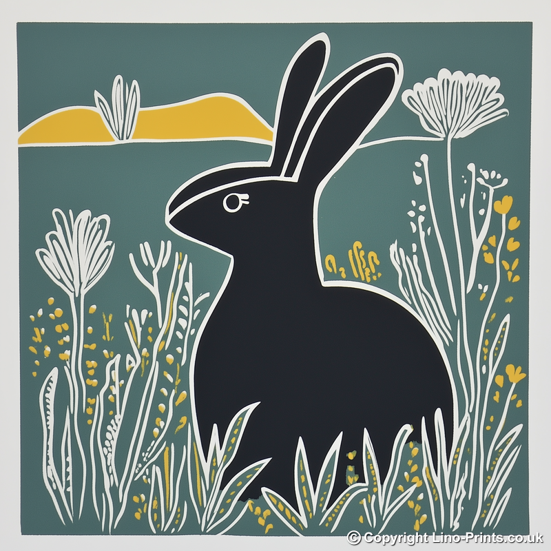 Cute Bunny Linoprint-Style Art (1194-1)