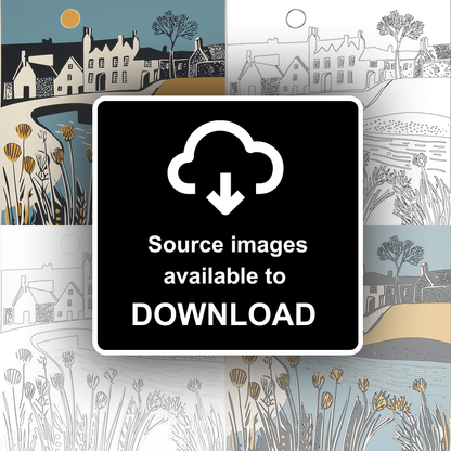 Bourton-on-the-Water, Cotswolds Linoprint-Style Art (1130-1)