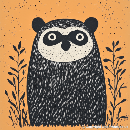 Cute Baby Badger Linoprint-Style Art (205-3)