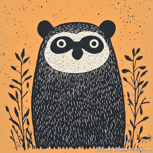 Cute Baby Badger Linoprint-Style Art (205-3)