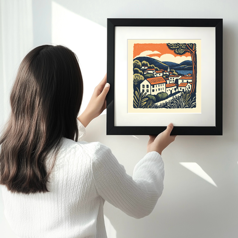 Florence Duomo and rooftops Linoprint-Style Art (13-1)