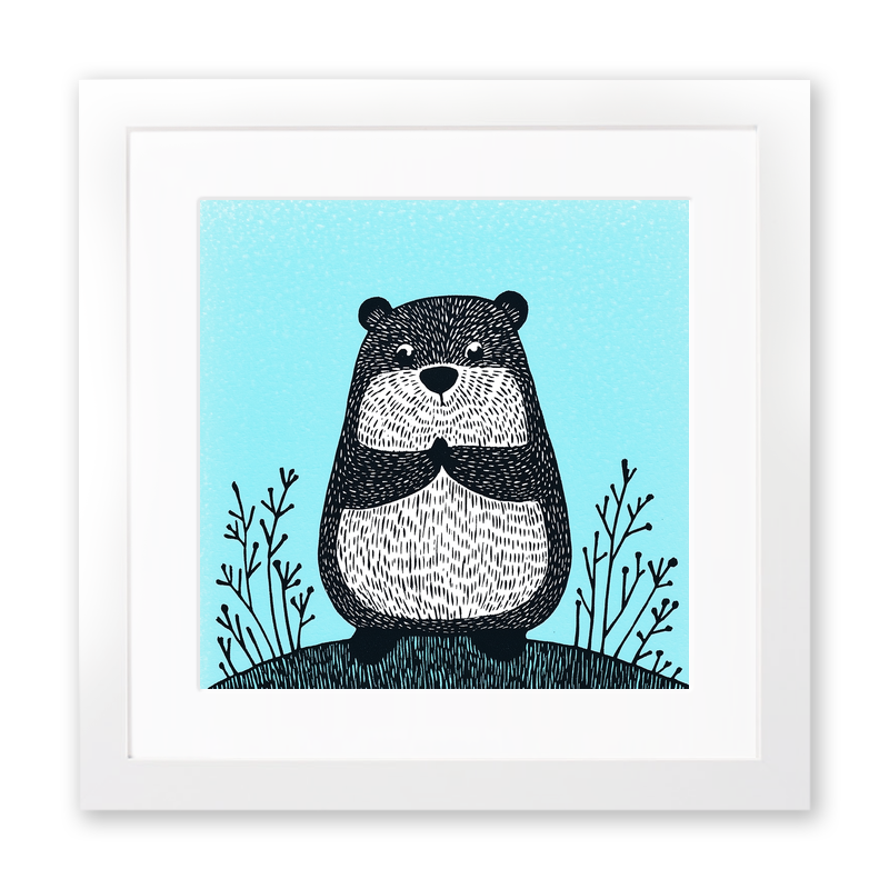 Cute Baby Beaver Linoprint-Style Art (609-1)