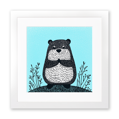Cute Baby Beaver Linoprint-Style Art (609-1)