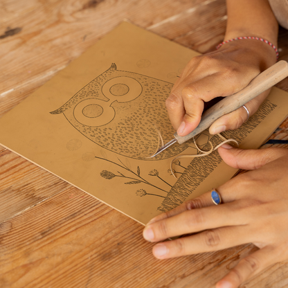 Cute Owl/Owlet Linoprint-Style Art (231-1)