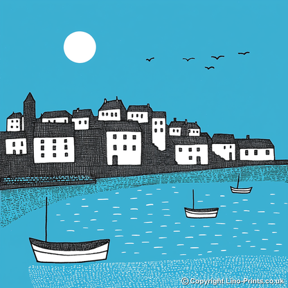 St Ives Harbour, Cornwall Linoprint-Style Art (819-1)