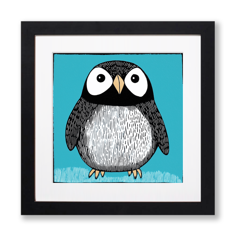Cute Puffin/Puffling   Linoprint-Style Art (638-2)
