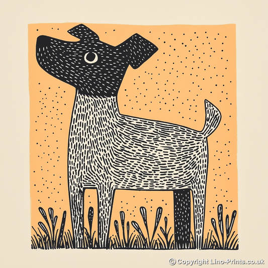 Jack Russell Terrier Linoprint-Style Art (1473-1)