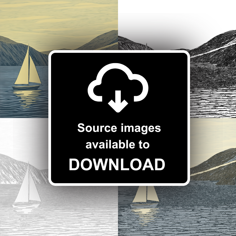 Sailing boat silhouette on the water Linoprint-Style Art (2528-1)