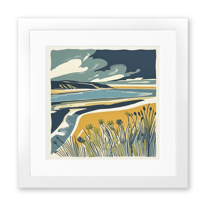 Brancaster dunes and sky Linoprint-Style Art (1863-1)