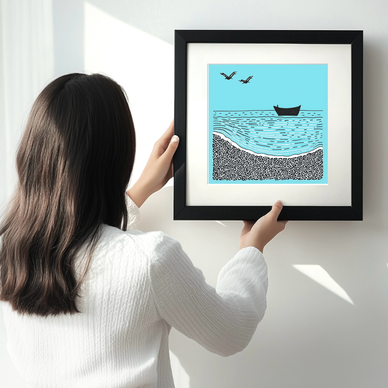 Aldeburgh Beach, Suffolk Linoprint-Style Art (783-1)