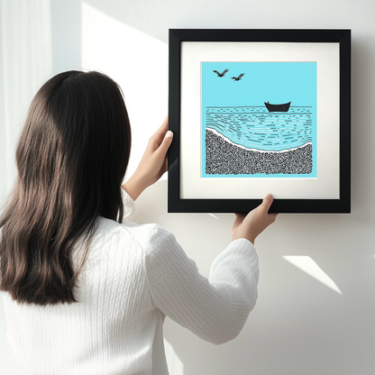 Aldeburgh Beach, Suffolk Linoprint-Style Art (783-1)