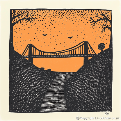 Forth Bridge, Scotland Linoprint-Style Art (176-1)