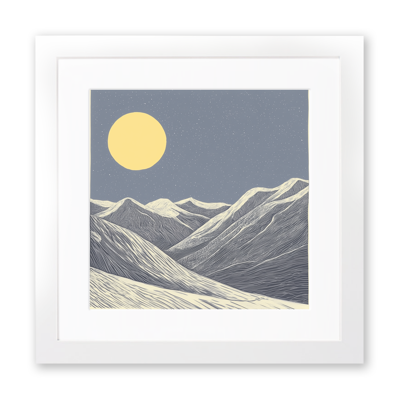 Stark winter mountain scene Linoprint-Style Art (2560-1)