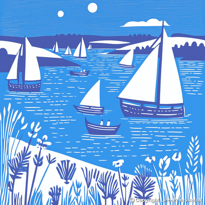 Flotilla of sails on Hickling Broad Linoprint-Style Art (1788-1)