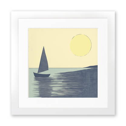 Sailing boat silhouette on the water Linoprint-Style Art (2528-3)