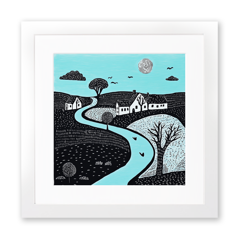Bourton-on-the-Water, Cotswolds Linoprint-Style Art (548-1)