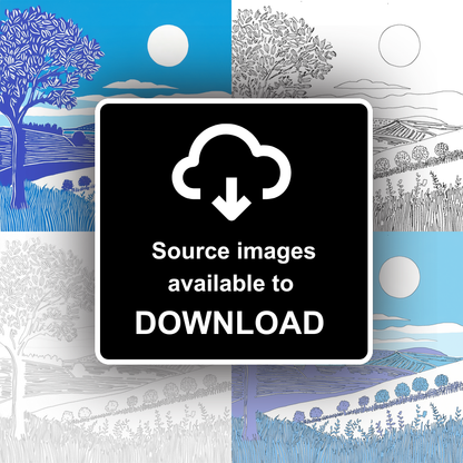 Countryside sunset Linoprint-Style Art (968-1)