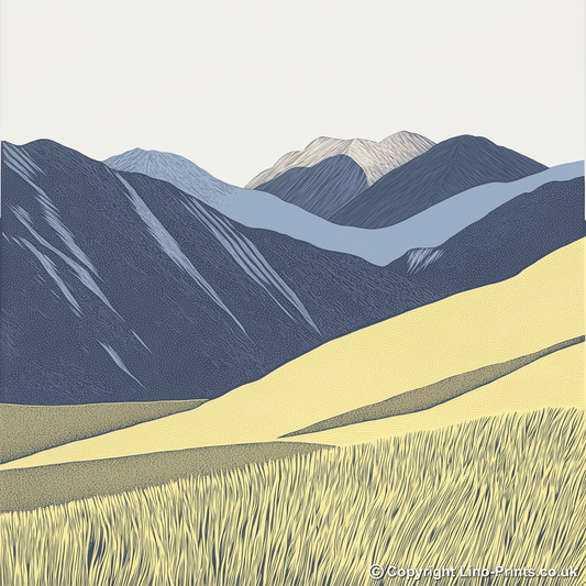 Bowfell in the Lake District Linoprint-Style Art (2374-1)