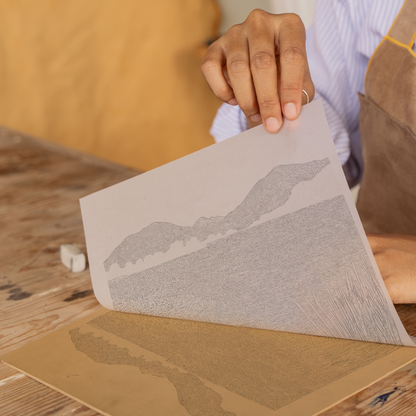 Derwentwater jetties and islands Linoprint-Style Art (2405-2)