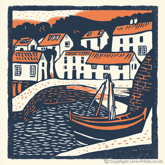 St Ives Harbour, Cornwall Linoprint-Style Art (156-2)