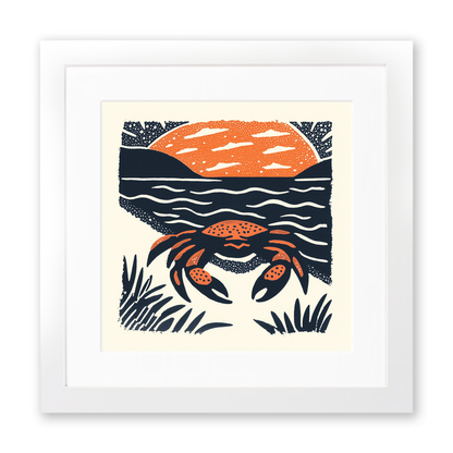 Crab on sand Linoprint-Style Art (88-1)