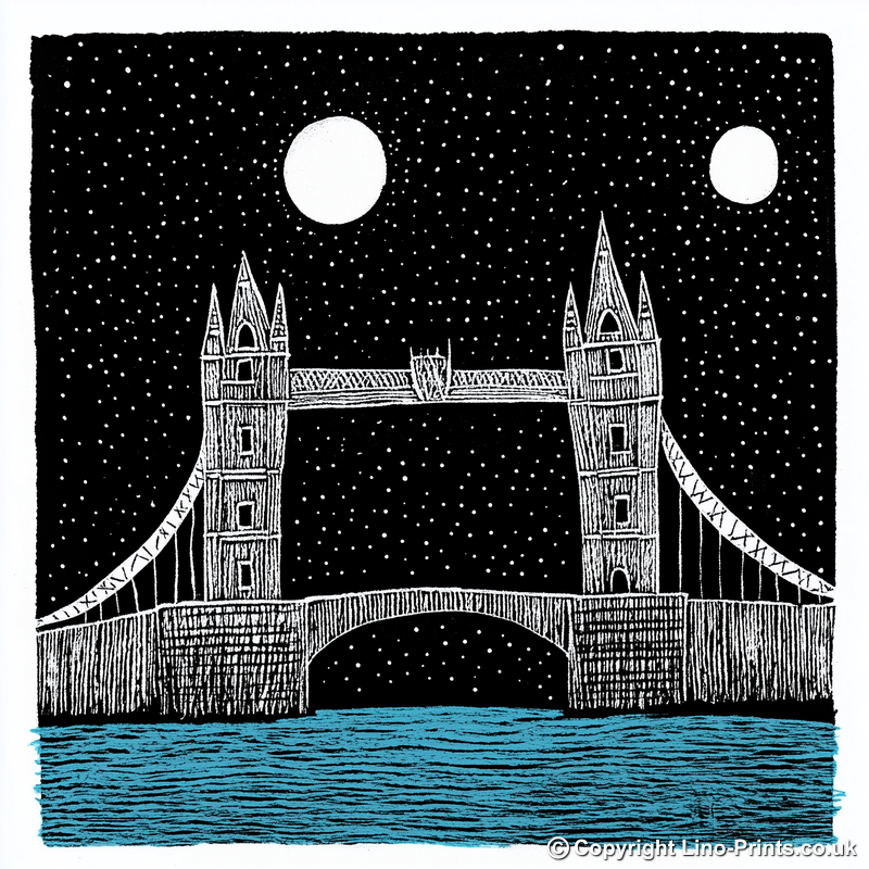 Tower Bridge, London Linoprint-Style Art (589-1)