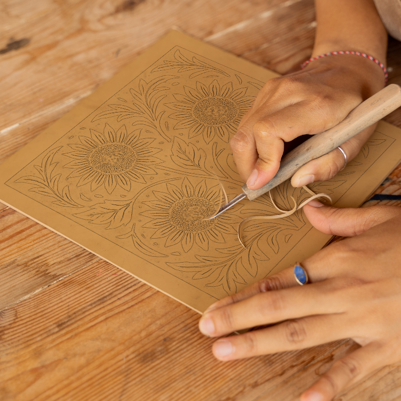 Flowers Linoprint-Style Art (c8)