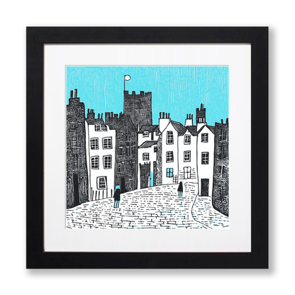 Edinburgh Castle and Royal Mile Linoprint-Style Art (557-1)