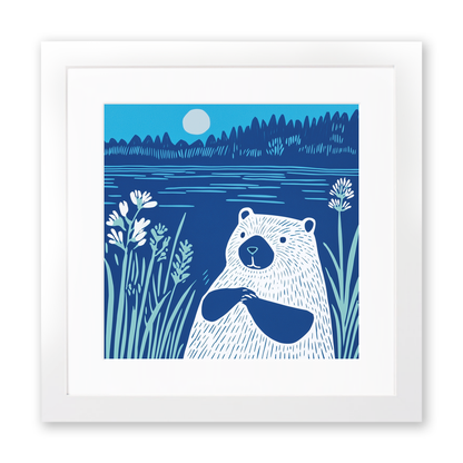 Cute Baby Beaver Linoprint-Style Art (900-1)