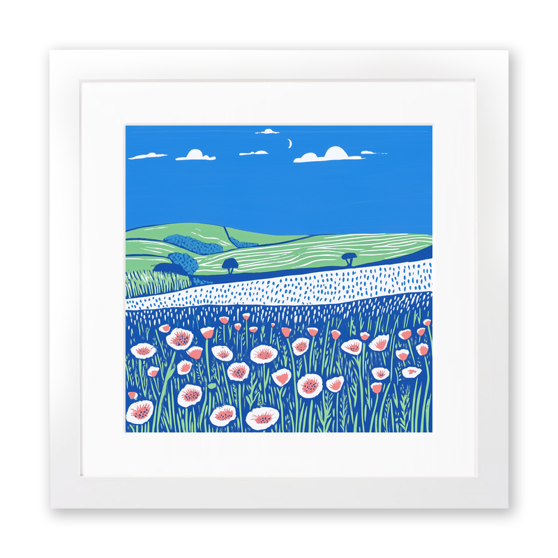 Field of poppies near Snettisham Linoprint-Style Art (1784-2)