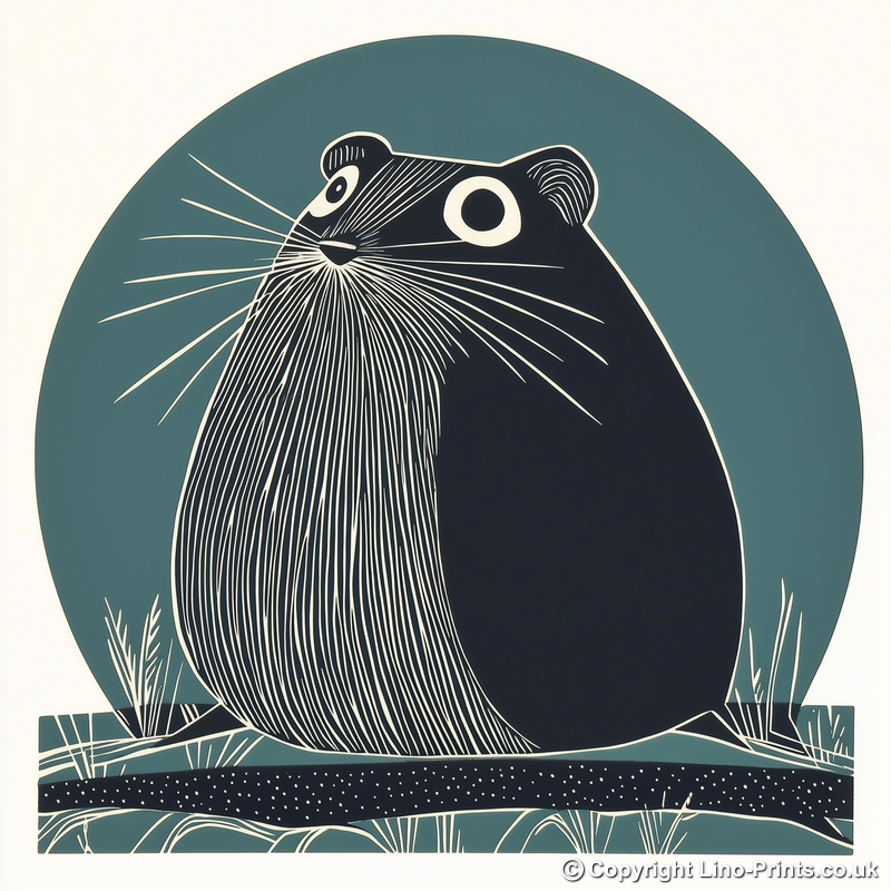 Cute Hamster Linoprint-Style Art (1207-1)