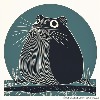 Cute Hamster Linoprint-Style Art (1207-1)