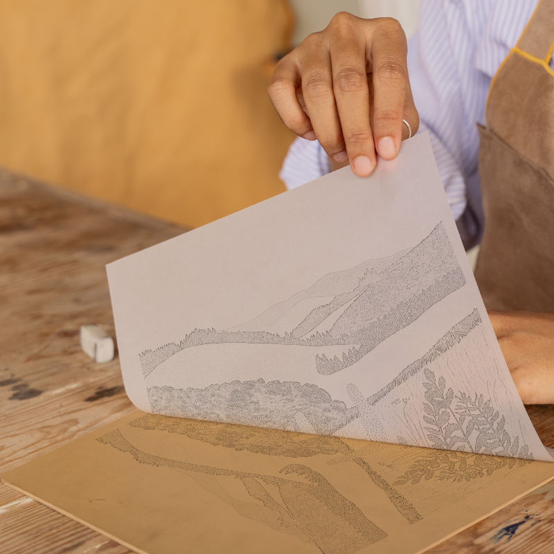 Bracken covered slopes Linoprint-Style Art (2376-3)