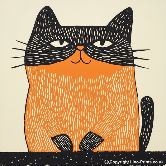 Cute Kitten Linoprint-Style Art (224-1)