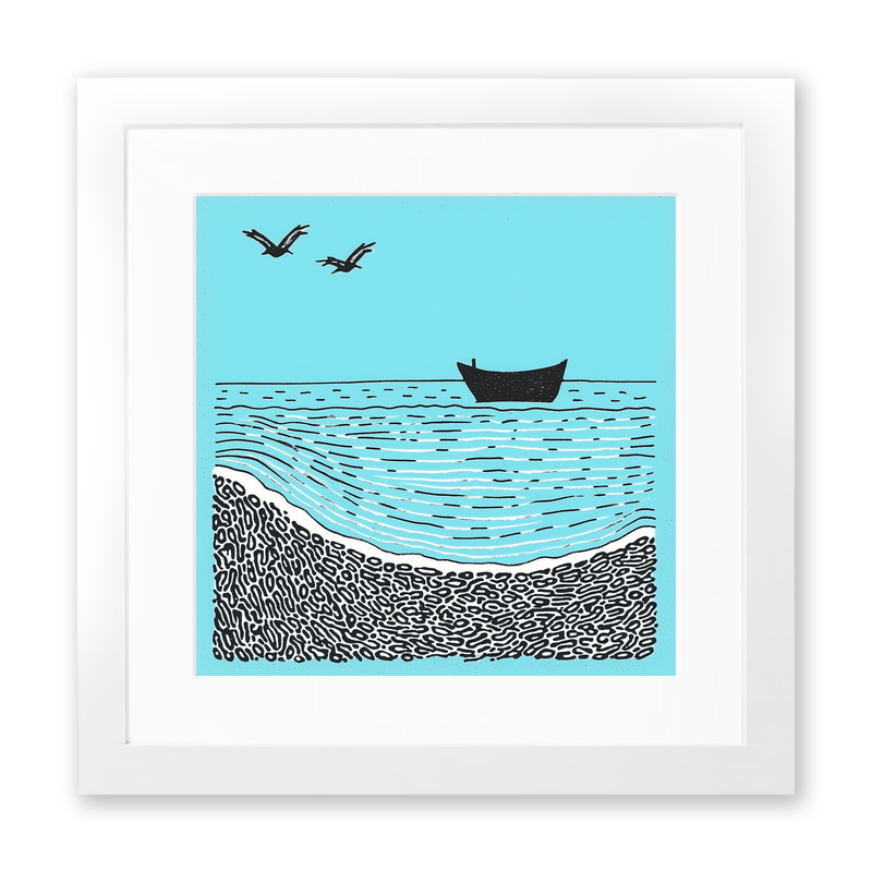 Aldeburgh Beach, Suffolk Linoprint-Style Art (783-1)