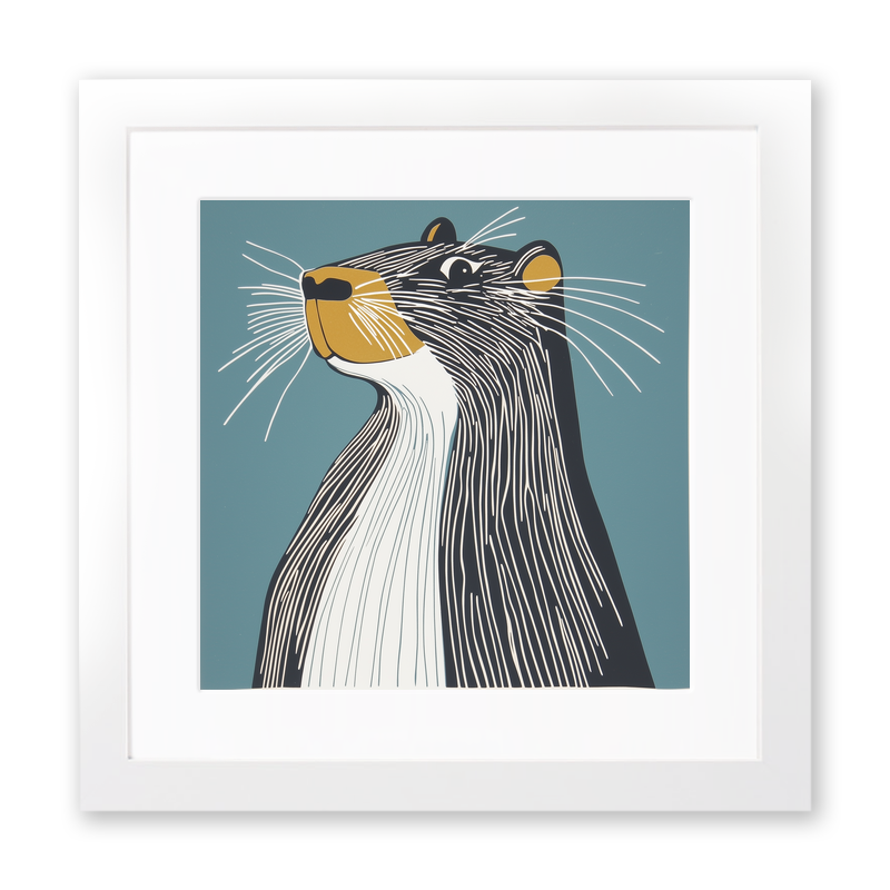 Cute Capybara   Linoprint-Style Art (1195-1)