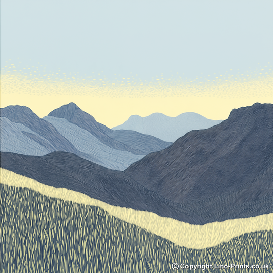 Scafell in the Lake District Linoprint-Style Art (2532-9)