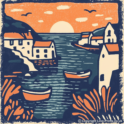 Port Isaac, Cornwall Linoprint-Style Art (145-2)