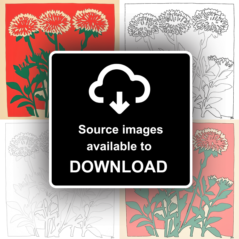 Scabiosa Linoprint-Style Art (1677-1)