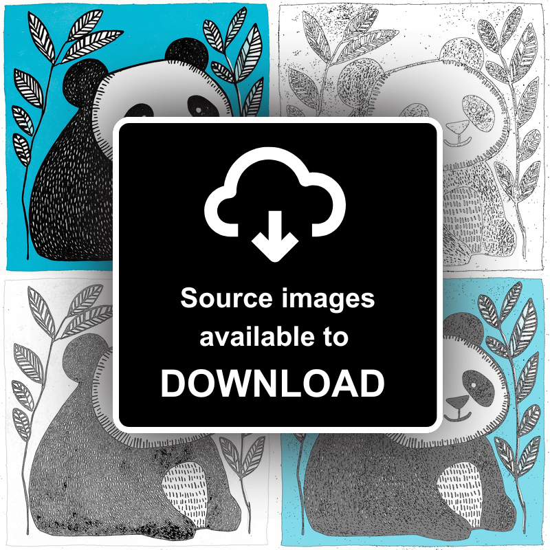 Cute Panda Cub (Giant Panda) Linoprint-Style Art (635-1)