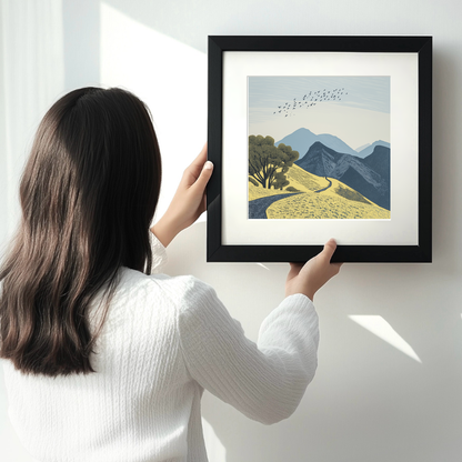 Catbells ridge walk in the Lake District Linoprint-Style Art (2384-1)