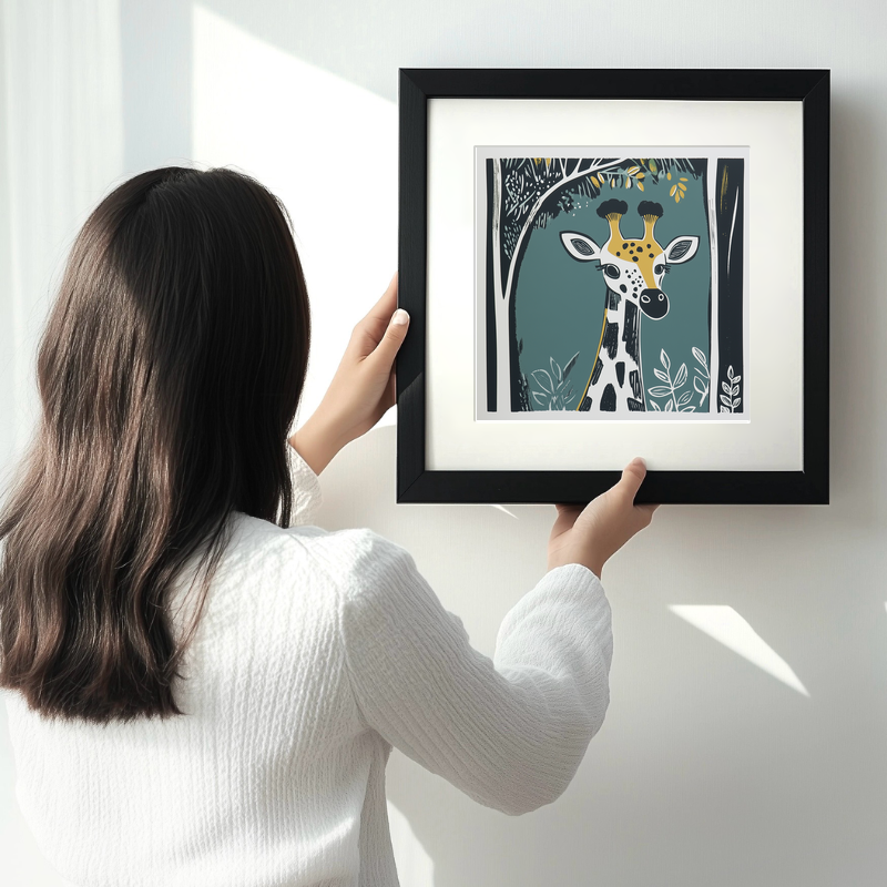 Cute Giraffe Calf Linoprint-Style Art (1205-1)