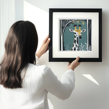 Cute Giraffe Calf Linoprint-Style Art (1205-1)