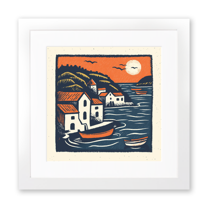 Mont Saint-Michel, France Linoprint-Style Art (21-1)