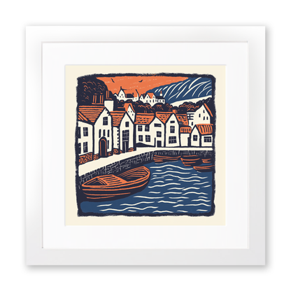Padstow Harbour, Cornwall Linoprint-Style Art (143-2)