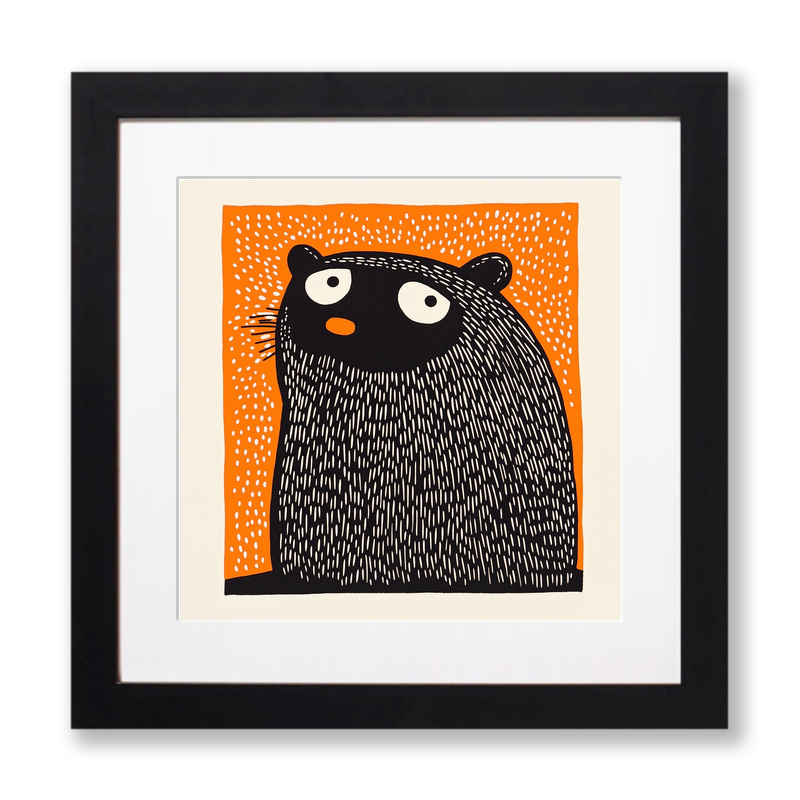 Cute Guinea Pig   Linoprint-Style Art (221-1)